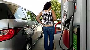 wife at car wash with big ass busting out of low rise jeans