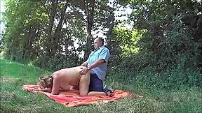 suzisoumise bent over naked in field for doggystyle cum on saggy tits