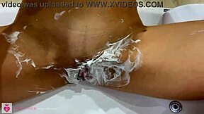 Close up of beautiful blonde shaving