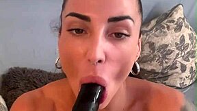 super horny tattooed brunette plays with dildos