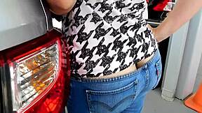 wife at car wash with big ass busting out of low rise jeans