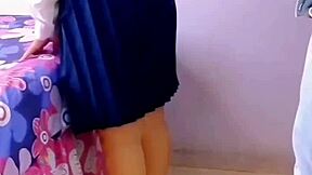 horny students fuck in the living room with family around.