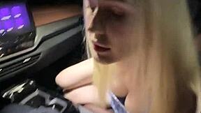 fucked busty sexy blonde in a car, feeling the passion as i came on her face