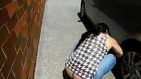 wife at car wash with big ass busting out of low rise jeans