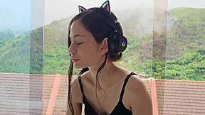 Beautiful white whore strips and rides me, ripping clothes for cumshot