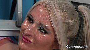 Hottie enjoys facial cum swap