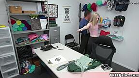 skinny blonde shoplifter chick caught by an older pervy mall cop having sex