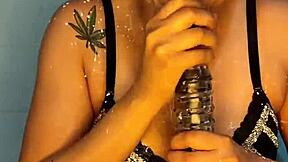 Colombian woman uses dildo in shower