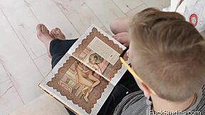 Blonde Teen Student Freja Gives Shaved Blowjob To Teacher During Study Break