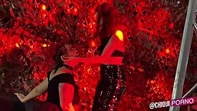 Fat spanish girl on public outdoor stage receives erotic wax treatment