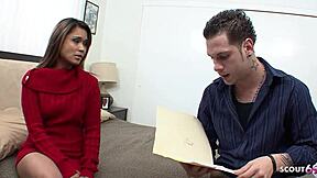 tanned asian step-sister nipsy tricked to fuck by big dick white boy when home alone riding his cock