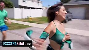 Raw pounding in that tiny 18+ pussy during hide and go seek with hairy lesbian neighbors!