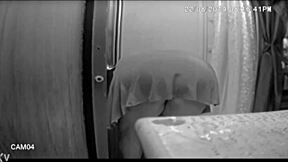 jennifer bent over while washing the shower