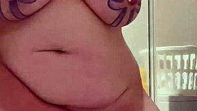 oh wow, boobunny shows off those big pierced nipple tits with tattoos 😍