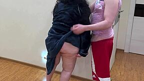 An old woman with curvy forms shyly asks for intimacy.