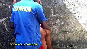 Behind school hall, doggy with wet pussy and big cock