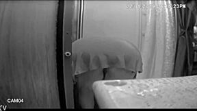 jennifer bent over while washing the shower