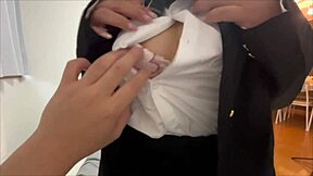 High school couple intensely films blowjob at home