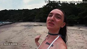 Alice Kink Strips Micro Bikini On Beach