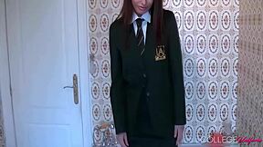 cute college girl sarah louise shows off her sexy lingerie in the bathroom