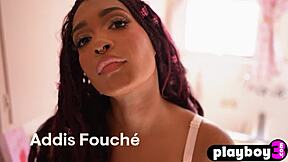 Petite ebony milf Addis Fouche teases in lingerie.