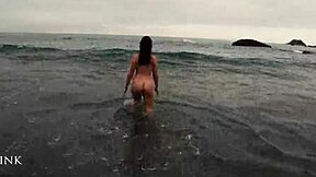 Alice Kink Strips Micro Bikini On Beach