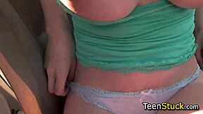 Redhead teen babe gives pov blowjob to hitchhiker.