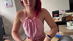 Redhead dances with butt plug before cowgirl orgasm