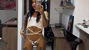 Bold Transsexual in Crossdressing Drinks His Own Cum After Intense Session