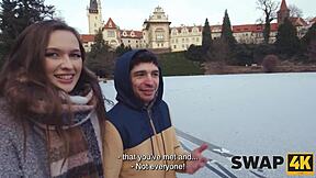 Swap4k a kinky couple had a hard threesome with a hot girl her boyfriend watched through the glass