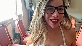 cleaning the neighbor's table and stripping panties for big ass show