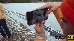 Swap4k a kinky couple had a hard threesome with a hot girl her boyfriend watched through the glass