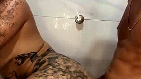 Morena rabuda fucked in bathroom, ends with milk on face