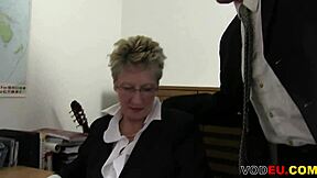 german brunette gets her big boobs licked and fucked in stockings