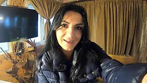 preview-deepthroat in camel toe leggins and down jacket 164-brunette milf suckind in shiny leggings and puffer jacket cumm