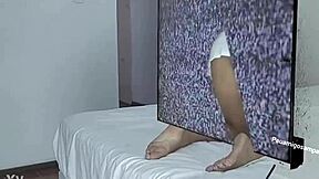 Halloween samara in costume takes two big black cocks at home.