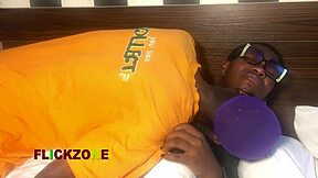 Close-up of naked blind lady with huge belly