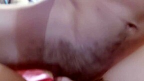 French amateur in satin lingerie dives into muff play