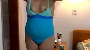 beautiful stepmom in a bikini stands and flashes before getting close