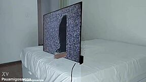 Halloween samara in costume takes two big black cocks at home.