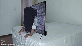 Halloween samara in costume takes two big black cocks at home.