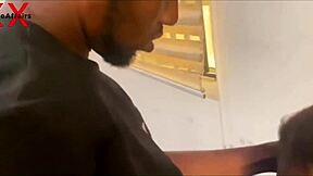 Ebony beauty admires big black cock