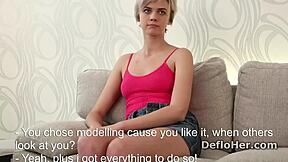 Slim Pretty Audrey White Caresses Her Shaved Body