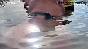 Stranger feeds my cum to fish publicly on beach with big cock handjob