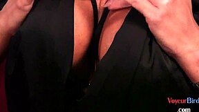 Voyeur milf in stockings teases wanker for masturbation