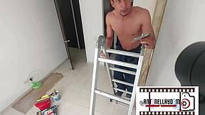 Amateur Wife Fucks the Painter Behind Husband's Back in Doggystyle with Cum on Ass and Muff Diving