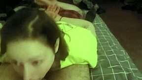 Redhead deepthroats on stomach intensely