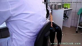 The lustful doctor binds the patient and fucks her on the desk.