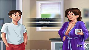 In summertimesaga, this mature babe loves jerking off my cock during the game.