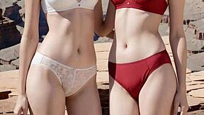 cute models pose in panties and lingerie barefoot